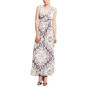 Christine Lightly Used Pleated Maxi Dress in Grey Tie-Dye Abstract Print Large